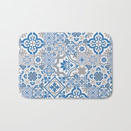 Blue and Gray Heritage Vintage Traditional Moroccan Zellij Zellige Tiles Style Bath Mat