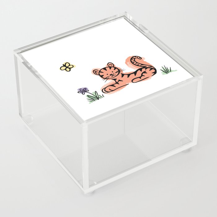 Baby Tiger with Purple Flower Acrylic Box