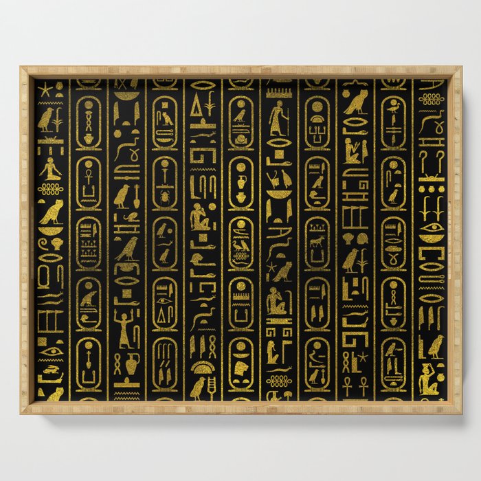 Egyptian Ancient Gold hieroglyphs on black Serving Tray