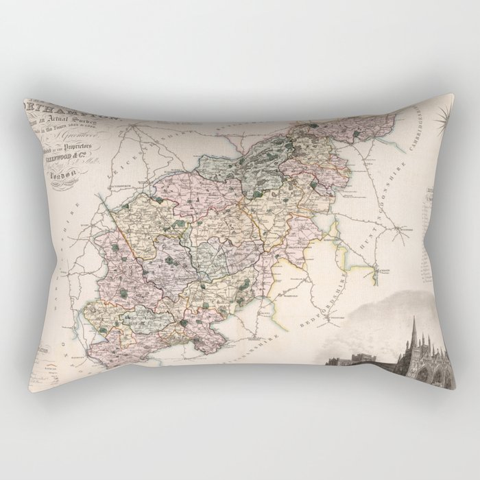 1830 Vintage Map of the county of Northampton, England Rectangular Pillow