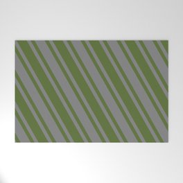 [ Thumbnail: Grey and Dark Olive Green Colored Pattern of Stripes Welcome Mat ]