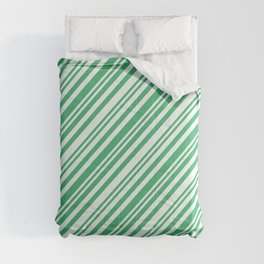 [ Thumbnail: Mint Cream and Sea Green Colored Lines Pattern Comforter ]