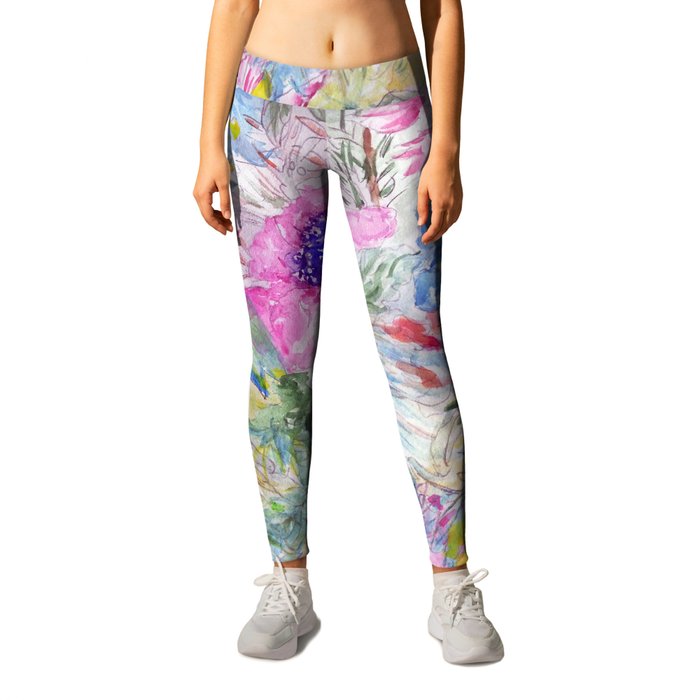 Abstract floral sketch watercolor hand paint. Leggings