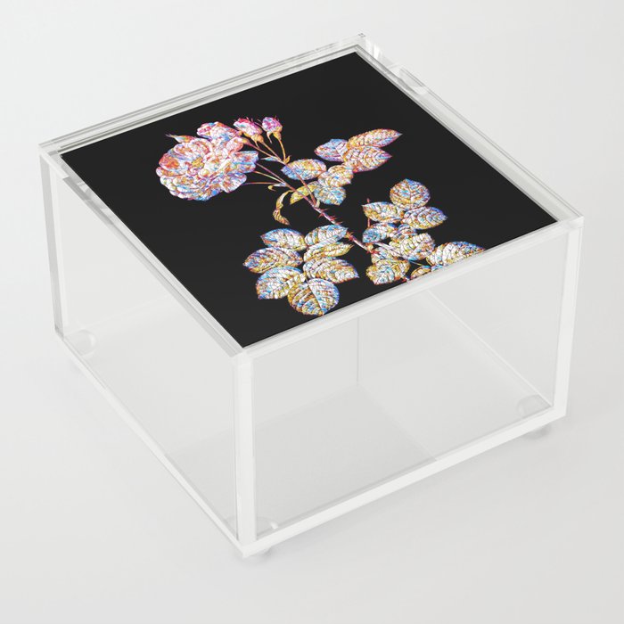 Floral Damask Rose Mosaic on Black Acrylic Box