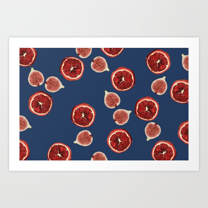 Pomegranate - Figs Pattern blue Art Print