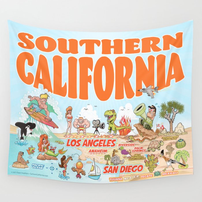 Southern California Wall Tapestry by Cartoonasaurus  Society6
