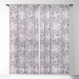 Purple Pink and Blue Flower Power Pattern Sheer Curtain