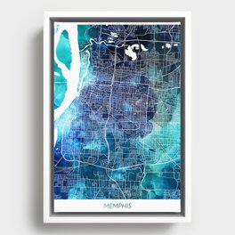 Memphis Tennessee Map Navy Blue Turquoise Watercolor USA States Map Framed Canvas