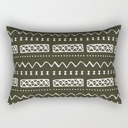 Zesty Zig Zag Bow Tie Dark Green and White Mud Cloth Pattern Rectangular Pillow