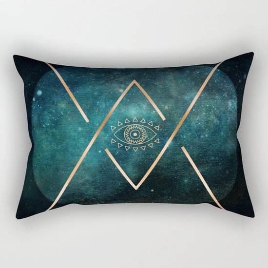 Eye Moon Gold Geometric Tribal Bohemian Mandala Rectangular Pillow