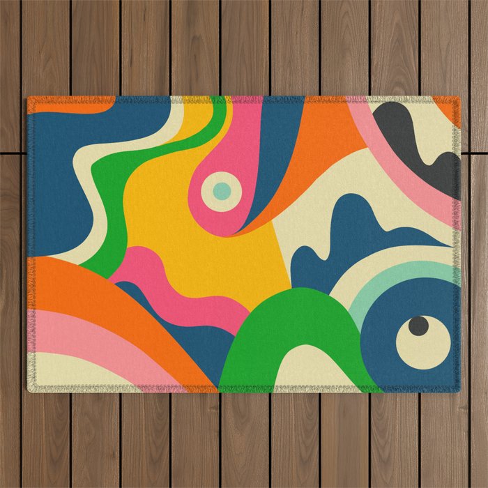 Colorful Mid Century Abstract  Outdoor Rug
