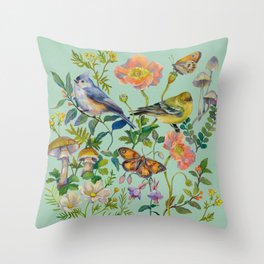 Flower Birds Garden Throw Pillow