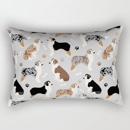 Australian Shepherd Dog Aussie Dogs Pattern Gray Rectangular Pillow