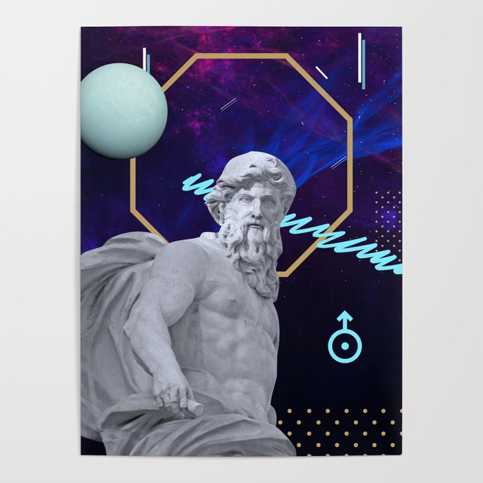 Ancient Gods and Planets: Uranus [synthwave/vaporwave/retrowave/cyberpunk] Poster