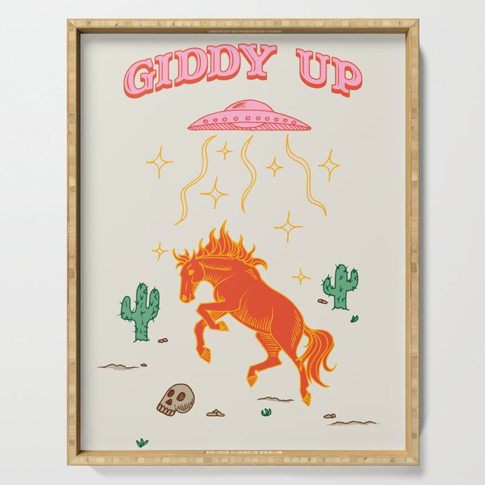 Giddy Up - Punny Desert Horse UFO Alien Abduction Serving Tray