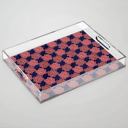 Floral Checkerboard in Pink and Navy Blue Acrylic Tray