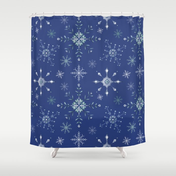 Snowflakes - Dark Blue Shower Curtain