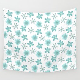 Turquoise blue flowers pattern Wall Tapestry