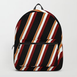 [ Thumbnail: Eyecatching Tan, Chocolate, Mint Cream, Maroon & Black Colored Pattern of Stripes Backpack ]