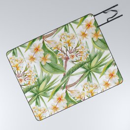 Tropical White Floral Trendy Modern Collection Picnic Blanket
