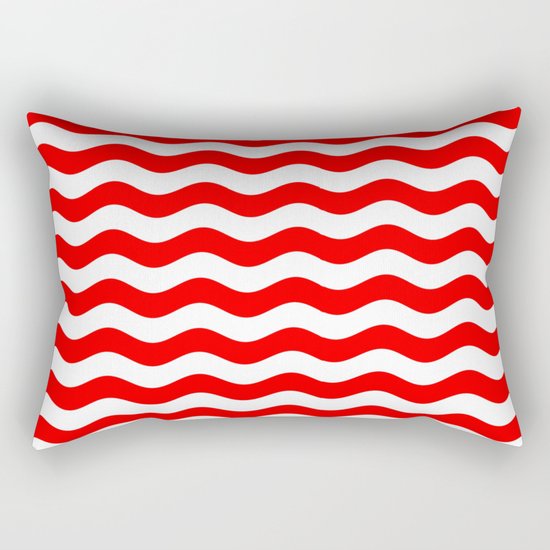 Wavy Stripes (Red/White) Rectangular Pillow