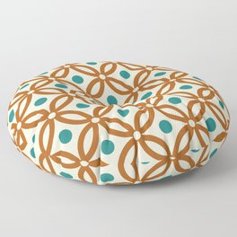 Pretty Intertwined Ring and Dot Pattern 644 Turquoise Brown and Beige Floor Pillow