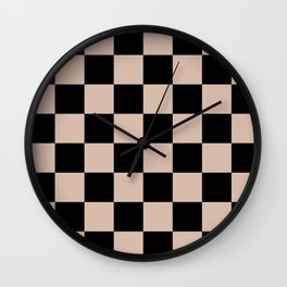 Vintage Nude Beige and Black Checkered Chess Pattern  Wall Clock
