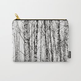 Birch Trees White On White Carry-All Pouch | Landscape, Winter, Branch, Black And White, Twig, Black, Nature, Natural, Trees, Forest 