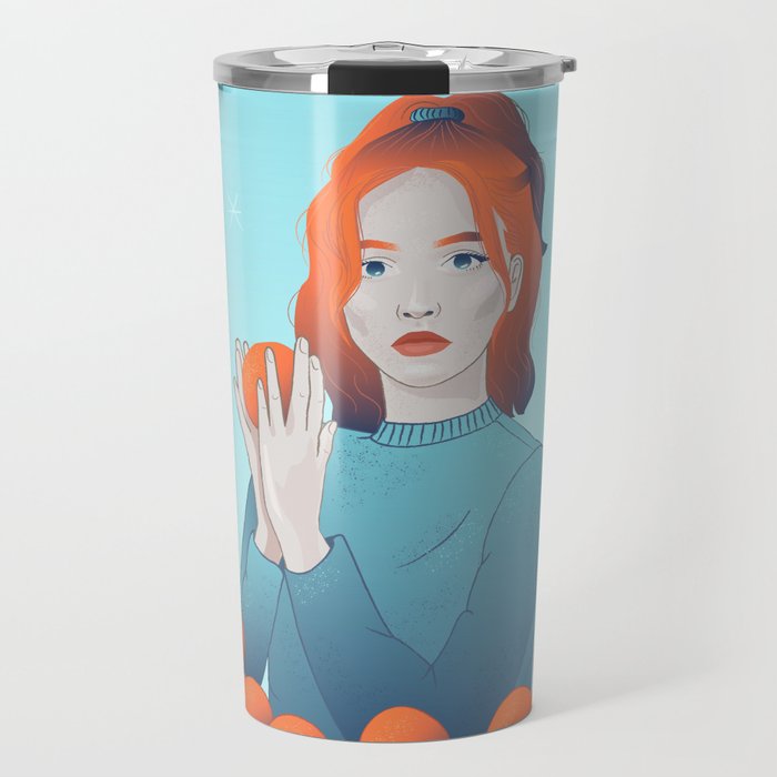 red-haired girl with Mandarins Travel Mug