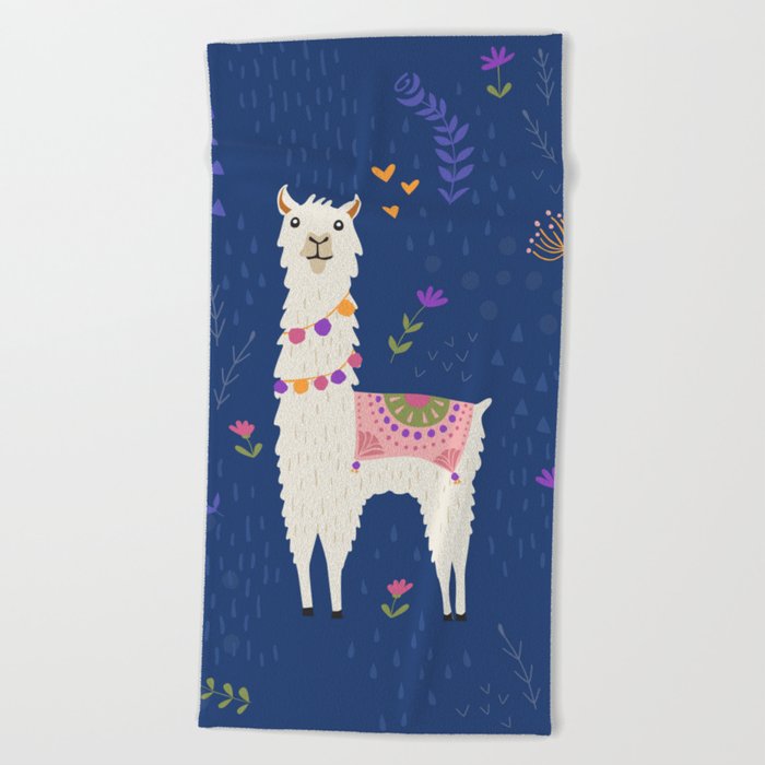 Llama on Blue Beach Towel