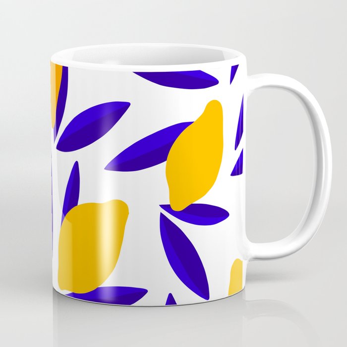 Blue and yellow Lemon Summery Pattern Coffee Mug