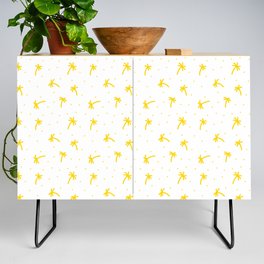 Yellow Doodle Palm Tree Pattern Credenza