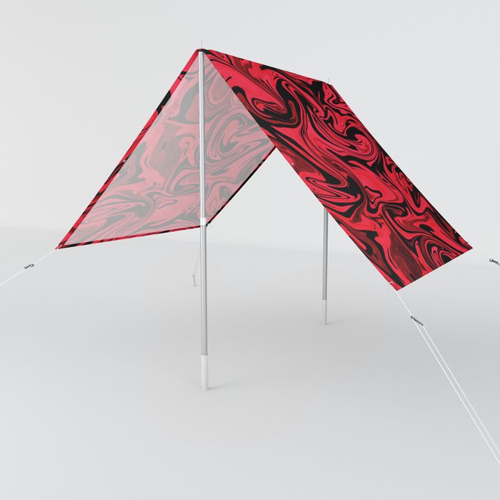 Red and black fluid art, punk rock red abstract swirl marble Sun Shade