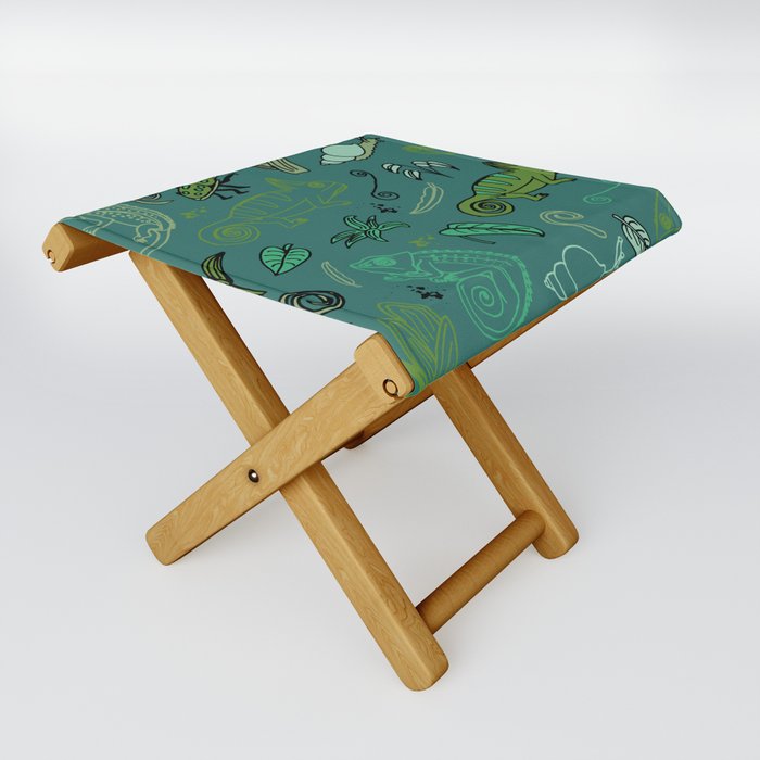 Reptile and Insect Pattern, Wildlife Nature Print Folding Stool