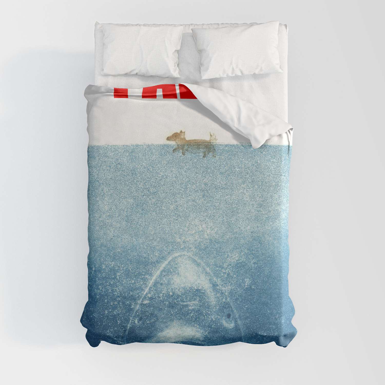 Paws Jaws Parody Duvet Cover By, Jaws Duvet Cover