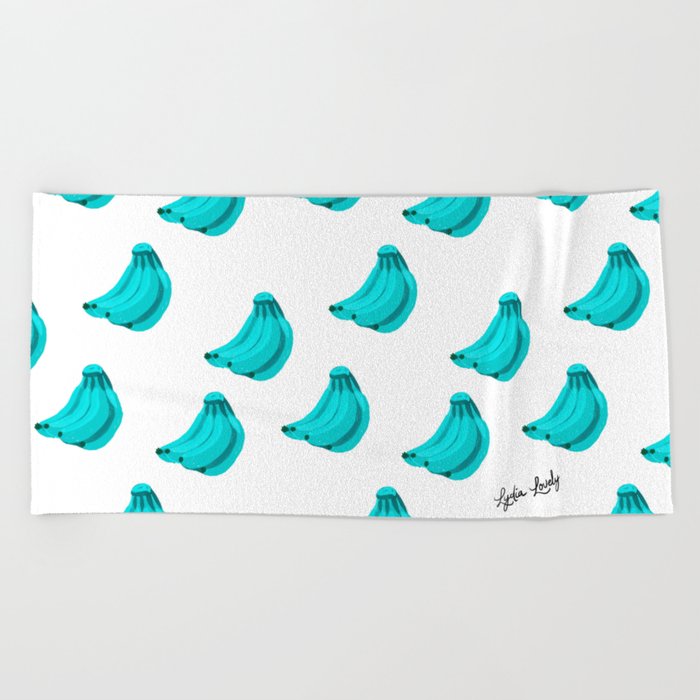 Banana teal- white/transparent background Beach Towel