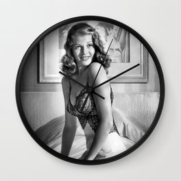 Rita Hayworth female Hollywood starlet pinup black and white photography - photograph - photographs wall decor Wall Clock