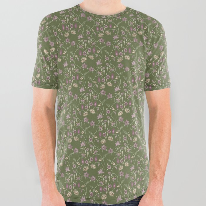 Sage green handpainted Chintz All Over Graphic Tee