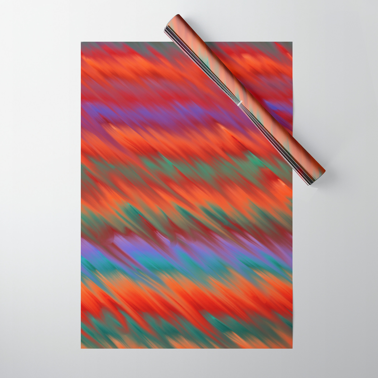 Abstract Forest Green Living Coral Purple Brushstrokes Ikat