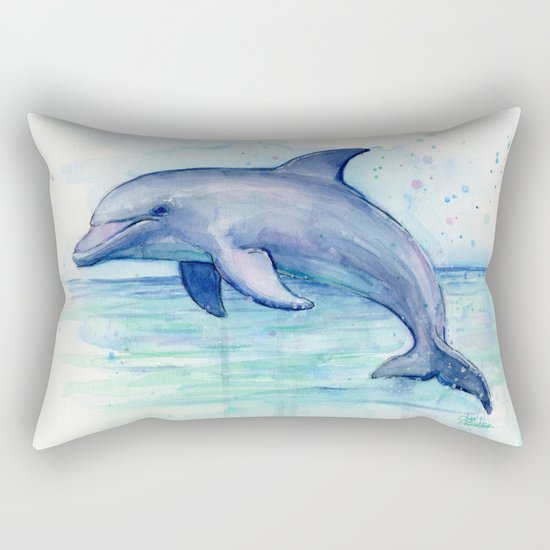 Dolphin Watercolor Sea Creature Animal Rectangular Pillow