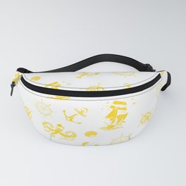 Yellow Silhouettes Of Vintage Nautical Pattern Fanny Pack