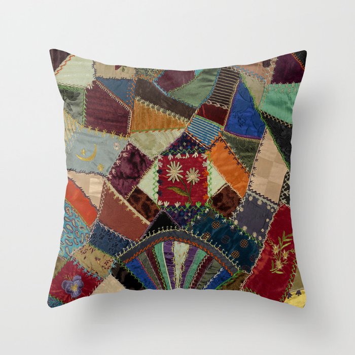 Multicolor Antique Quilted Patchwork Throw Pillow