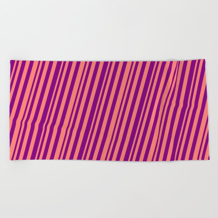 Salmon and Purple Colored Stripes Pattern Beach Towel
