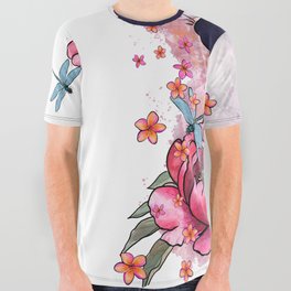 Black cat and moon, flowers and butterfly All Over Graphic Tee