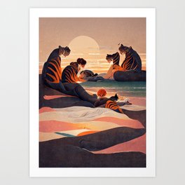 Tigers watching the Sunset Art Print