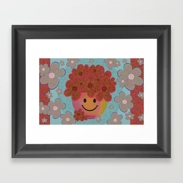 Swirly Giggle Ginger Pattern with Happy Flower Vase Framed Art Print