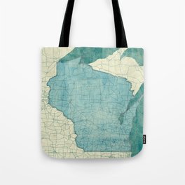 Wisconsin State Map Blue Vintage Tote Bag