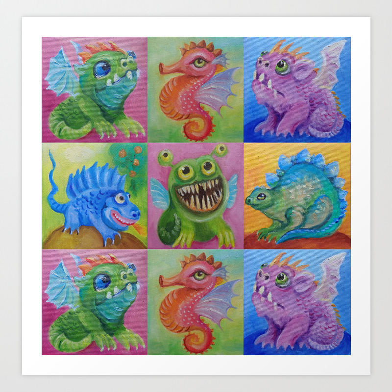 Baby Dragon Funny Monster Comic Illustration Painting For Children