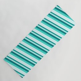 [ Thumbnail: Teal, Turquoise, and Light Cyan Colored Stripes Pattern Yoga Mat ]
