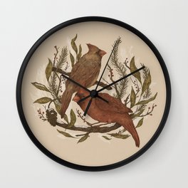 Wintery Cardinals Wall Clock